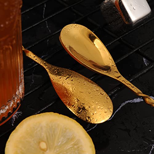 Gold 12 Inch Stainless Steel Cocktail Spoon with Leaf Handle