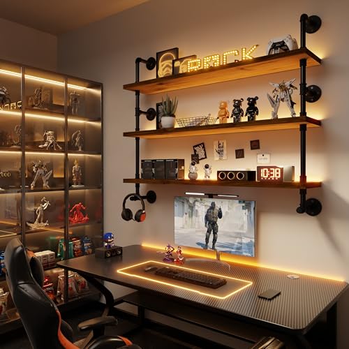 LED Gaming Floating Shelves for Wall Industrial Pipe Shelving