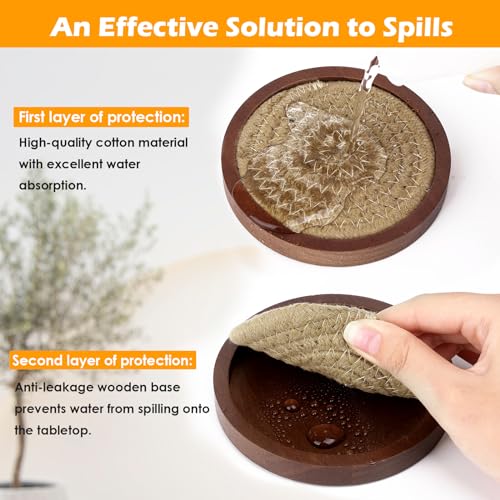 6 Pack Wood Coasters for Drinks with Cotton Coasters Insert (10 Count)