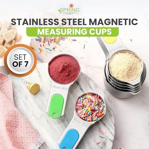 Magnetic Stainless Steel Measuring Cups Set of 7 Patented (7 Count)