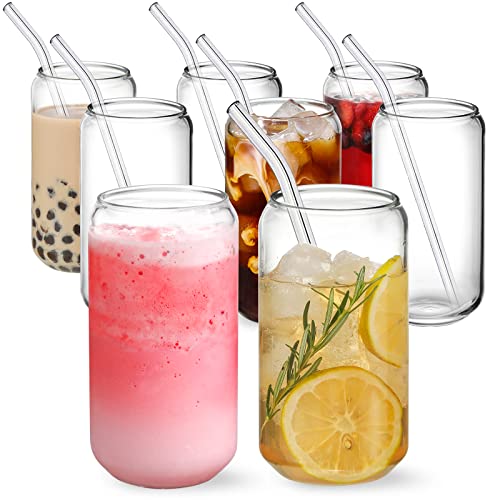 8pcs Set ] Drinking Glasses with Glass Straw (8 Count)