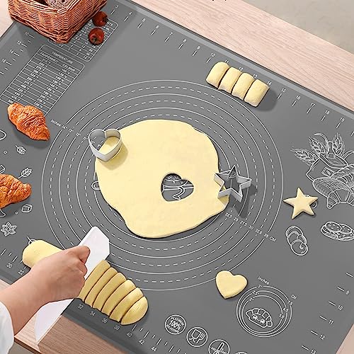 Silicone Pastry Mat 28" x 20" Extra Thick Non Stick Baking Mat with Measurements and Edge Heightening
