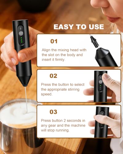 3 Speed Rechargeable Milk Frother Handheld Foam Maker