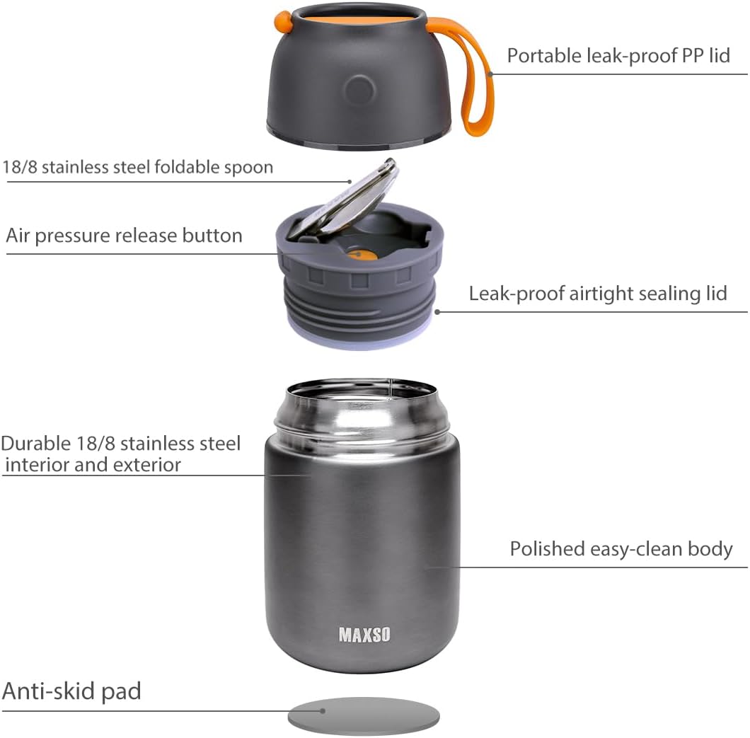 Insulated Thermo Food Jar for Hot & Cold Food for Kids Adult, 17&24 oz Soup Thermal Hot Food Containers for Lunch, Triple Layer Insulation Stainless Steel Food Jar with Spoon (2 Pack Grey) - Blissbrew