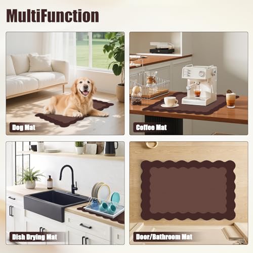 Brown Scalloped Coffee Mat for Countertop Coffee Bar Mat Matt