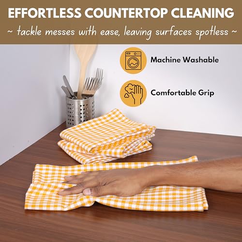 4 Pack Yellow Gingham Cotton Dish Towels 16"x26"
