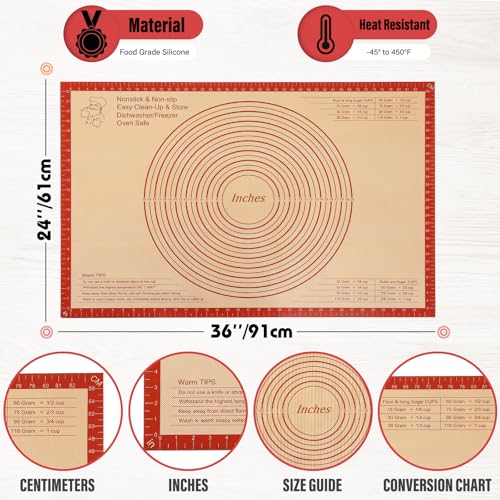 Silicone Pastry Mat 36x24 Inch Extra Large Baking Mat with Measurements