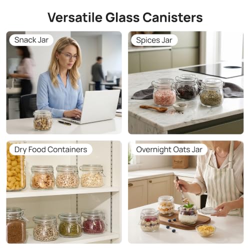 16oz Glass Food Storage Jars with Airtight Clamp Lids (3 Count)