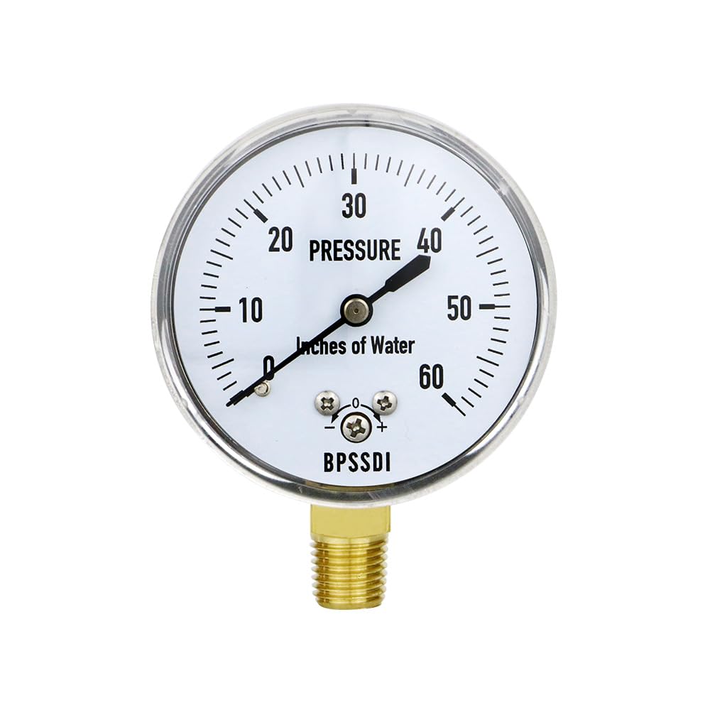 0-60 Inches of Water Column Gauge, Low Pressure Gauge, Capsule Gauge, 304 Stainless Steel Case, 2.5