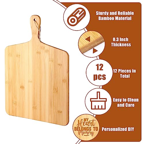 12 Packs 17 x 13 Inch Wooden Bamboo Cutting Board Set with Handles Large Kitchen Serving Plain Chopping Board Bulk Gifts for Mom for Vegetables Meat Pizza Cheese Fruit Bread (12 Count)