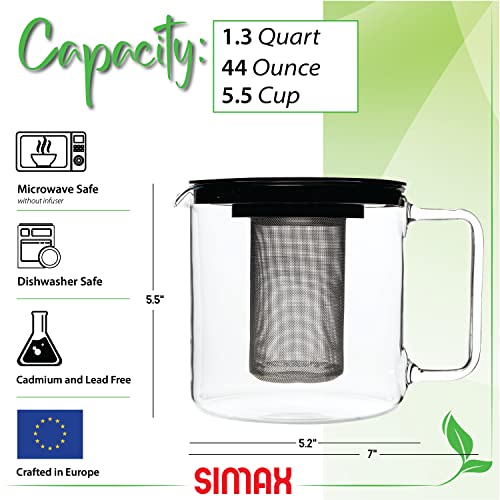Glassware 1 Quart Teapot with Metal Mesh Infuser
