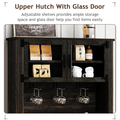 72" Farmhouse Coffee Bar Cabinet with Sliding Barn Door