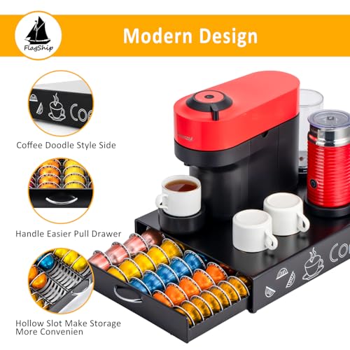 for Nespresso Pod Holder Coffee Pod Drawer for Vertuo Pod Organizer Graffiti Style Large Capacity Fits All Size Vertuo Pods