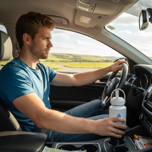 32oz Water Bottle Wide Mouth Stainless Steel Vacuum Insulated Double Wall with 2 Straw Lids Fit in Any Car Cup Holder