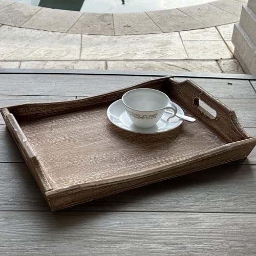 Wooden Tray 17"x13"x2" Stylish Rustic Farmhouse Decor Serving Platter & Coffee Table Tray