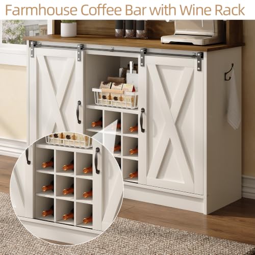 47" Coffee Bar Cabinet with Storage Hutch & Wine Rack