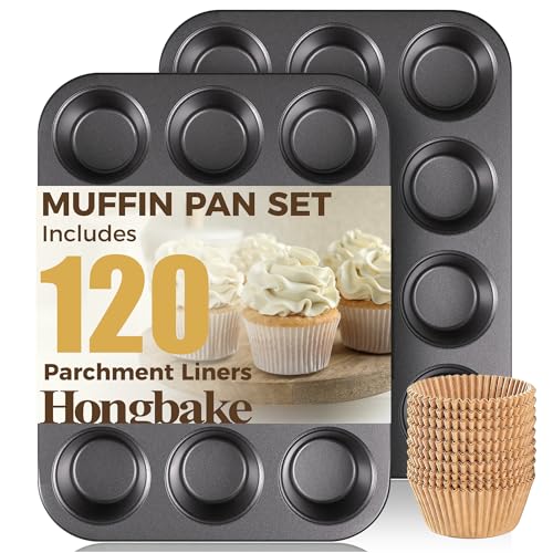 Muffin Pans with 120 Natural Parchment Liners (2 Count)