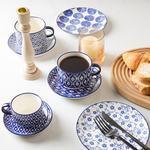 Ceramic Cappuccino Cups with Saucers and Metal Stand (4 Count)
