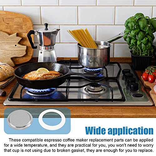 6 Pieces Moka Pot Replacement Cup Gasket with 2 Pcs Stainless Filter