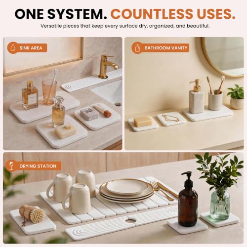 6 Pack Large Stone Dish Drying Mat for Kitchen Counter 23”x15” (6 Count)