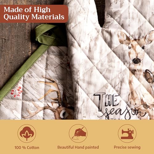 100% Cotton Oven Mitt & Pot Holder Set