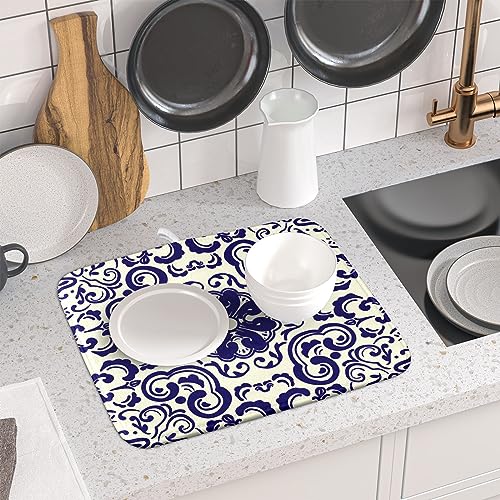 Boho Ethnic Design Dish Drying Mat for Kitchen Counter