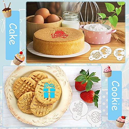 20 Pieces Birthday Cookie Stencil Templates Decoration Cookie Stencil for Birthday Coffee Cake Templates Reusable Painting Mold Tools