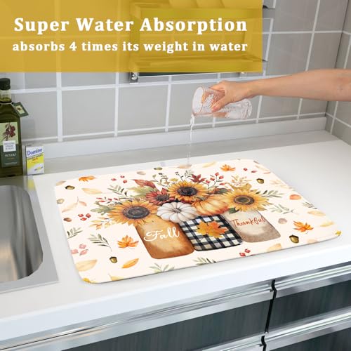 Autumn Sunflowers Vase Dish Drying Mat for Kitchen Counter
