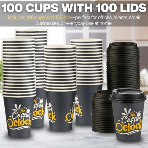 Disposable Coffee Cups with Lids (100 Count)