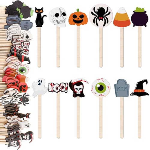 120 Pcs Halloween Coffee Stirrers Wooden Stir Sticks
