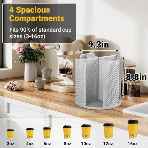 4 Compartment Rotating Paper Cup Holder & Coffee Cup Lid Storage Dispenser