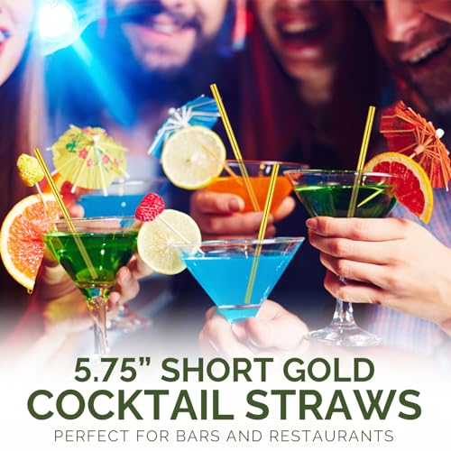 5.75 Inch Disposable Short Gold Paper Straws & Stirrers (500 Count)