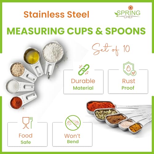 Stainless Steel Measuring Cups and Spoons Set of 10 w (10 Count)