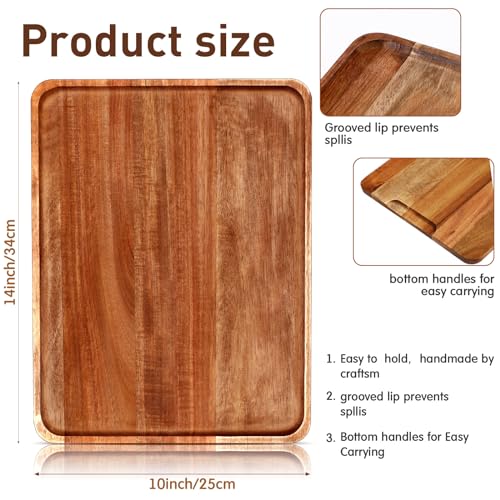 5 Pack Solid Acacia Wood Serving Trays for Food