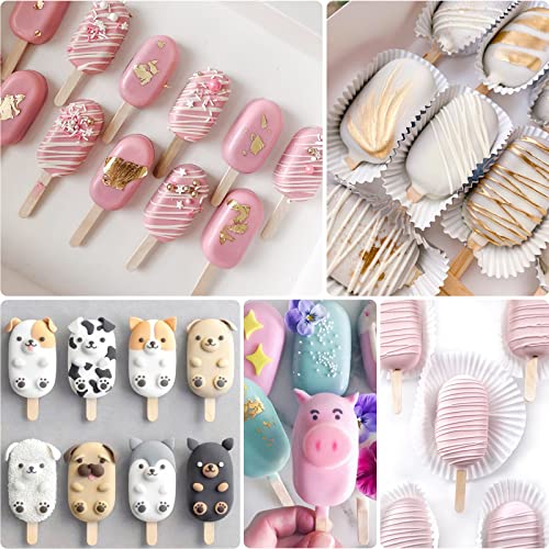 3 Pack 4 Cavity Popsicle Silicone Molds with 100 Pcs Wooden Sticks (3 Count)