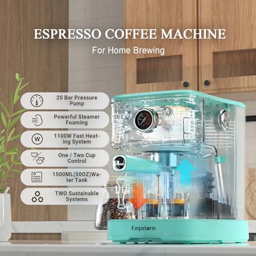 EM 04E 20Bar Espresso Machine with Milk Frother Steam 1100W TBlue