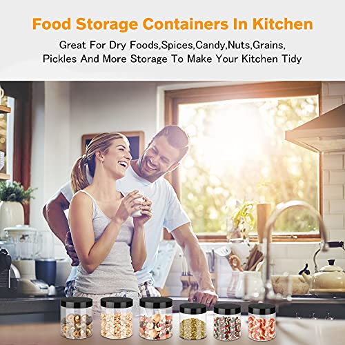 Plastic Jars with Lids 8 oz & 14 oz 24Pcs Clear Plastic Slime Storage Jars Containers with Airtight Leak Proof Black Screw On Lids Cylinder Clear Round Jar Food Grade Durable Jar (24 Count)