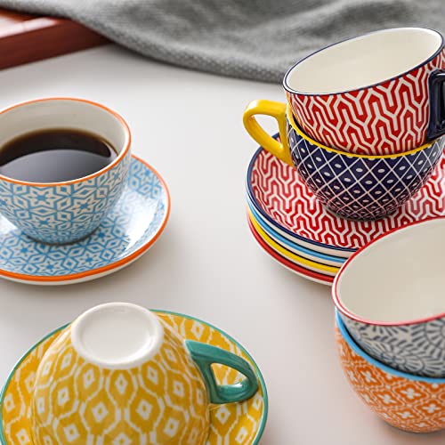 Ceramic 8 oz Cappuccino Cup Set with Saucers (6 Count)