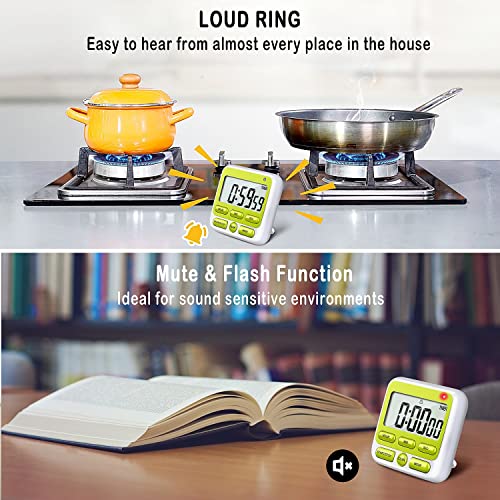 4-in-1 Digital Timer with Count Up/Down, Clock & Alarm, Ring & Silent Modes