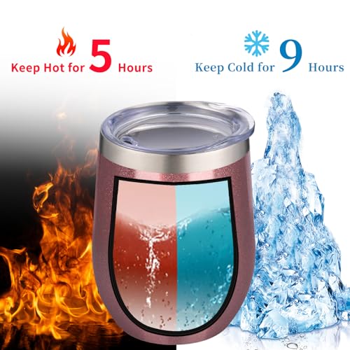12oz 4 Pack Wine Tumbler Glasses with Lid Stemless Double Wall Vacuum Stainless Steel Travel Tumbler Keeping Cold & Hot for Wine