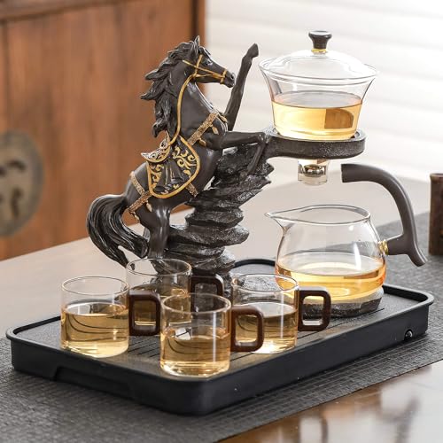 Glass Kungfu Teapot Set Tea maker with Infuser Semi Automatic Tea Set (12 Ounce)