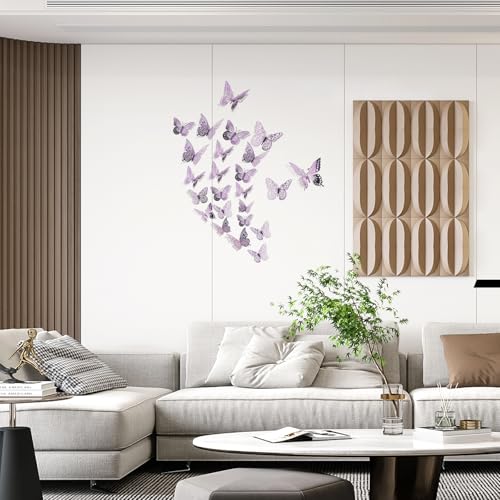 3D Butterfly Wall Decor 48 Pcs Lavender Butterfly Decorations (48 Count)