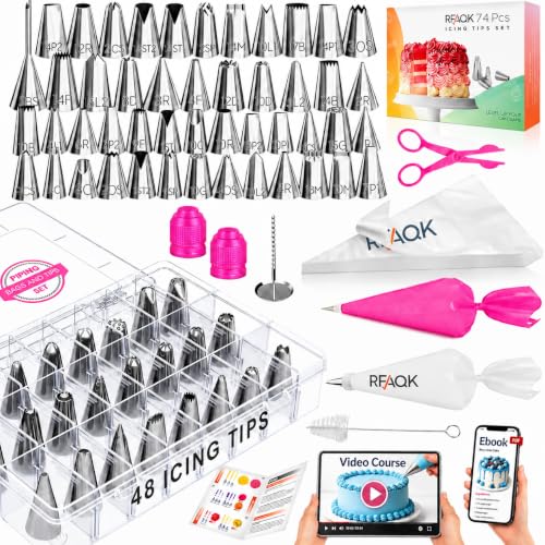 74PCs Icing Piping Bags and Tips Set for Beginners to Decorate Cake