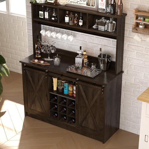 47" Farmhouse Coffee Bar with Storage Hutch & Wine Rack