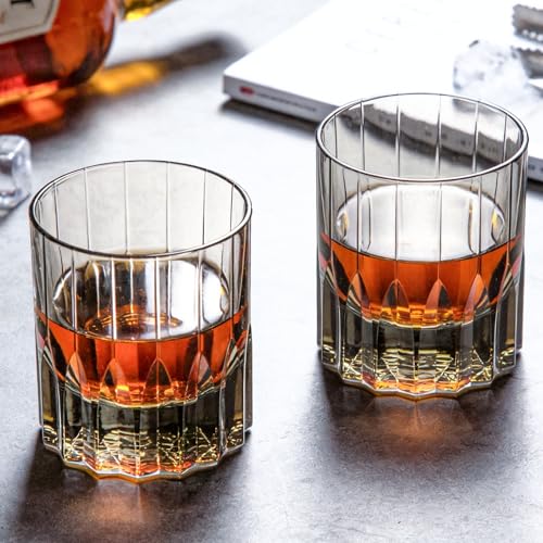 Crystal Whiskey Glasses Set of 2 Grey Old Fashioned Glasses Stemless (2 Count)