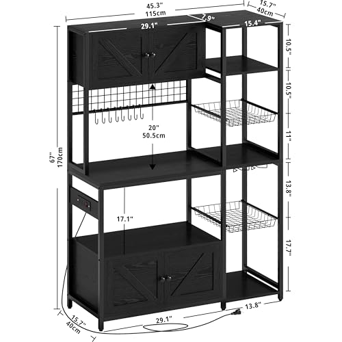 Bakers Rack with Cabinet and Power Outlet