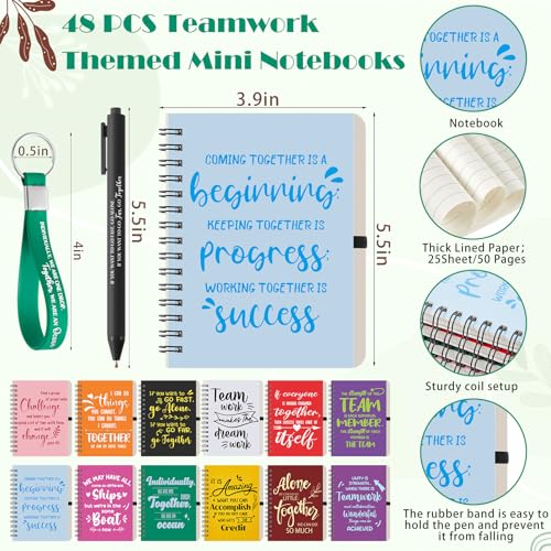 48 Set 192 Pcs Team Appreciation Gifts Bulk Team Thank You Gift Set 16 oz Coffee Cups Thank You Mini Spiral Notebooks Pens Keychains for Staff Teacher (48 Count)