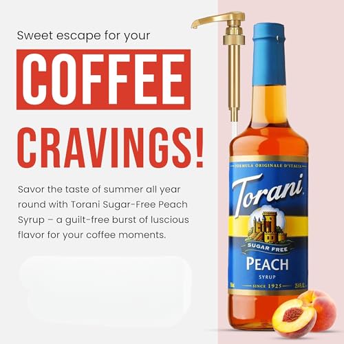 Jimoco® Syrup Pump Dispenser + Torani® Sugar Free Peach Syrup (25.4 Fl Oz)