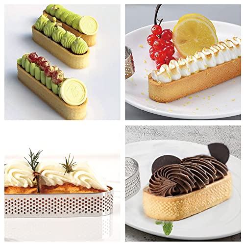 Oval Tart Ring 304 Stainless Steel 6pcs Thickened Perforated Pastry Cake Ring Mold for Baking Nonstick Fruit Tarte Crust Tools (6 Count)