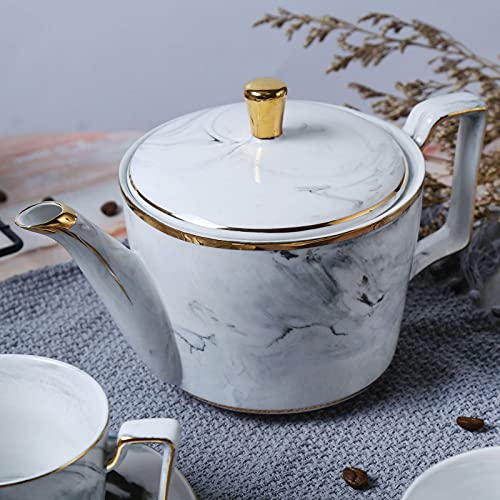 11Pcs Porcelain Tea Set for Adults Coffee Cup and Saucer Sets Gray Coffee Cups Set with Teapot Sugar Bowl